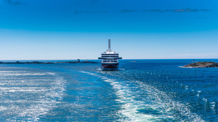 Ferry traveling between Finland and Sweden.