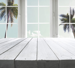 White wooden table and summer time 