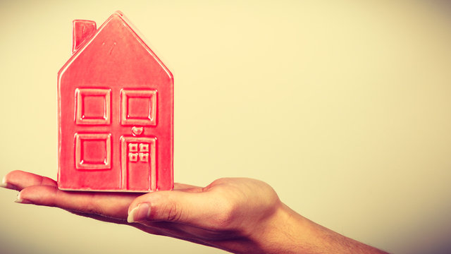 Person Holding Little Red House, Household Concept