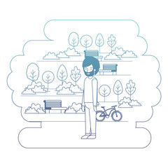 man in the park with bicycle vector illustration design