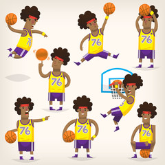Colorful basketball players on a field