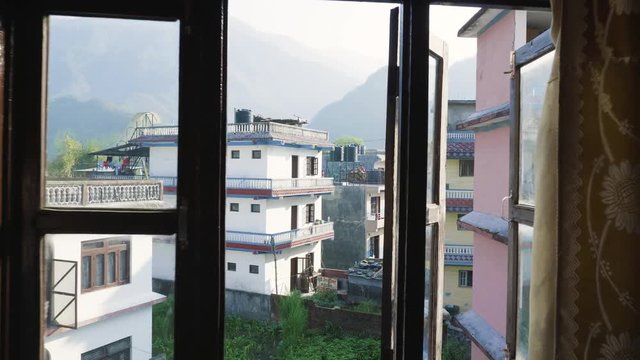 Nepalese city Besisahar. Morning time.