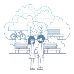 young couple in the park with bicycle vector illustration design