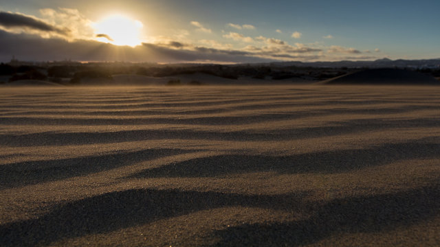 Beach landscape at sunset, San Bartolome de Tirajana, Gran Canaria, Canary Islands, Spain