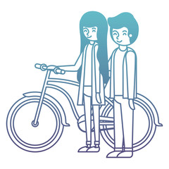 young couple with bicycle avatars characters vector illustration design