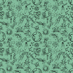 Obraz premium seamless pattern_4_of childrens contour drawings on space theme