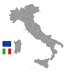 Fototapeta premium Grey Vector Political Map of Italy
