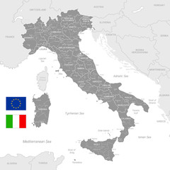 Grey Vector Political Map of Italy