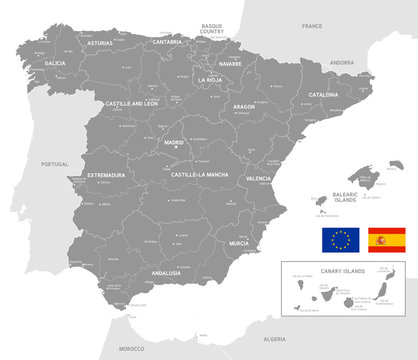 Grey Vector Political Map of Spain