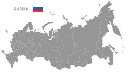 Grey Vector Political Map of Russia