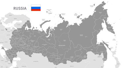 Grey Vector Political Map of Russia