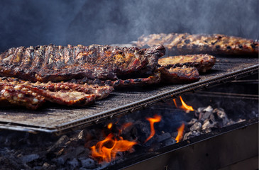 Ribs Cooking on Open Fire