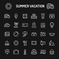 Summer Vacation Simple Line Icon Set