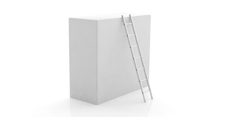 Silver wall ladder against a white box isolated on white background. 3d illustration