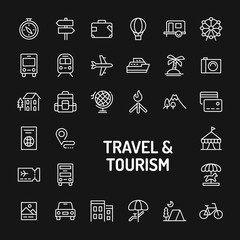 Travel, Tourism & Vacation Simple Line Icon Set