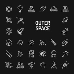 Outer Space & Planets Simple Line Icon Set