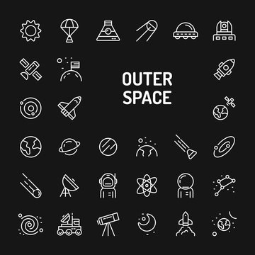 Outer Space & Planets Simple Line Icon Set