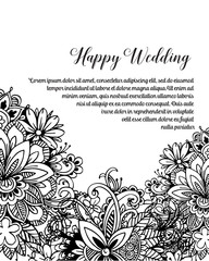 Happy Wedding Card Template with floral ornament concept. Floral poster Happy Wedding Cards . Vector decorative greeting card or invitation design background