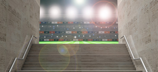 Sports stadium tunnel. Marble stairs, entrance to the soccer football field. 3d illustration © Rawf8