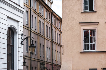 old beautiful town houses; Sights of Warsaw;colorful houses with windows;