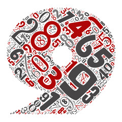 Vector conceptual red, gray and black playful funny education font made of number collection or group on character shapes isolated on white background. A modern art alphabet learning element design