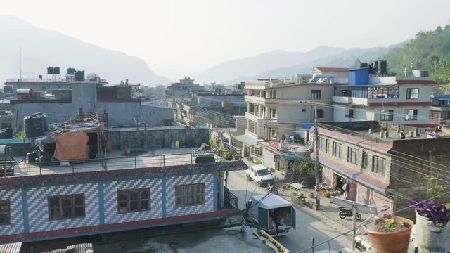 Nepalese city Besisahar. Morning time.