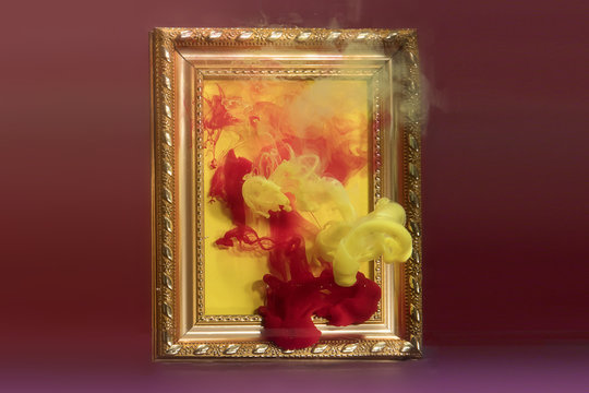 Picture frame with Acrylic paints dissolving in water