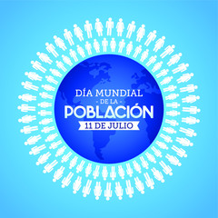 Dia Mundial de la Poblacion julio 11, World Population Day july 11 spanish text vector design emblem