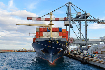Container ship moored at port
