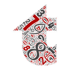 Fototapeta premium Vector conceptual red, gray and black playful funny education font made of number collection or group on character shapes isolated on white background. A modern art alphabet learning element design