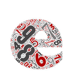 Vector conceptual red, gray and black playful funny education font made of number collection or group on character shapes isolated on white background. A modern art alphabet learning element design