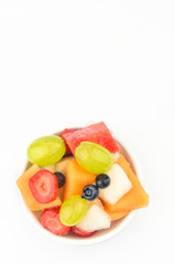 Colorful fruit salad with copy space
