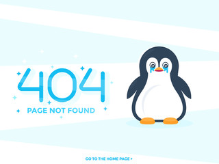 404 page not found with crying pinguin, vector web design