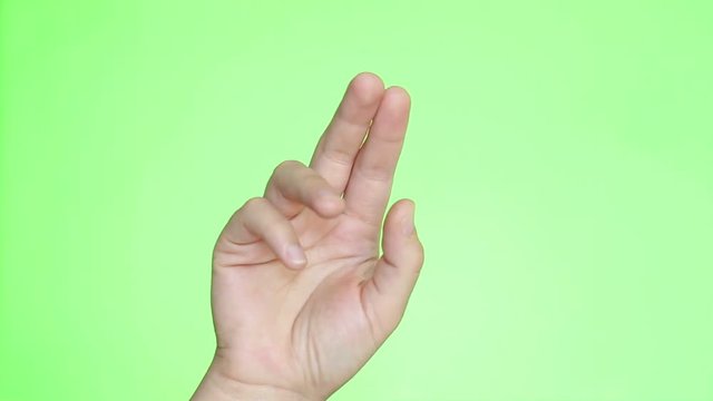 Hand of Benediction close-up. Chroma key background. Green Screen. Isolated