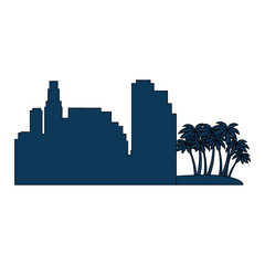 cityscape buildings with palms silhouette scene vector illustration design