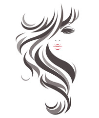 women long hair style icon, logo women on white background