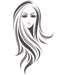 women long hair style icon, logo women on white background