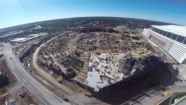 aerial shot of new stadium construction