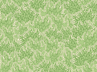 Seamless underwater vector pattern with repeated coral polyps or sea weed in coral red palette. Aquatic sketchy green ornament. Doodle coral reef colorful print for textile, paper design, backgrounds. © tasty_cat