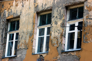 Old Tbilisi architecture, window and exterior decor in summer day