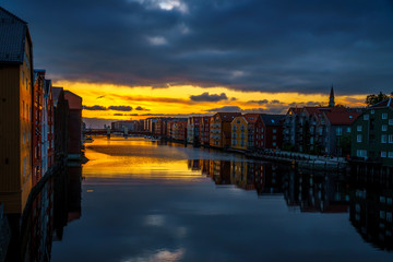 Trondheim city before sunrise. Norway