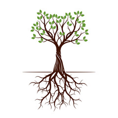 Color shape of Tree with Roots. Vector Illustration.