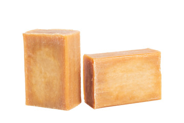 Two brick of brown common soap isollated on white background