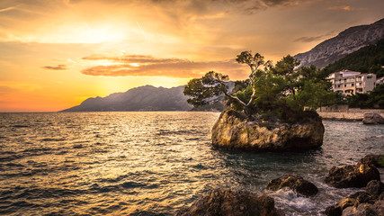 Famous rock near the town of Brela at sunset, Makarska Riviera, Dalmatia, Croatia