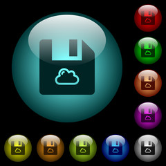 Cloud file icons in color illuminated glass buttons