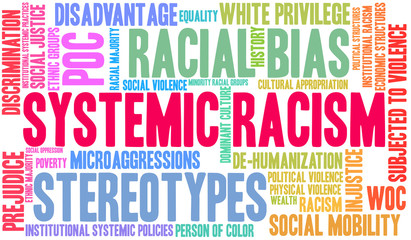Systemic Racism Word Cloud on a white background. 