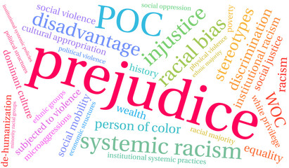 Prejudice word cloud on a white background. 