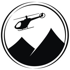 helicopter and mountain, stamp, vector icon