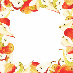 Watercolor hand drawn colorful square pear's frame for creative design