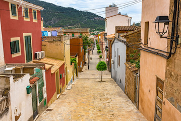 Street in the old town of Andratx Majorca island, Spain